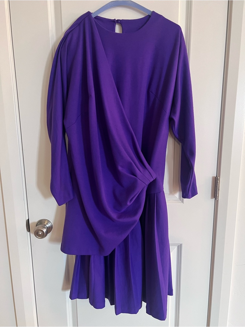 Women’s Purple Draped Long-Sleeve Midi Dress